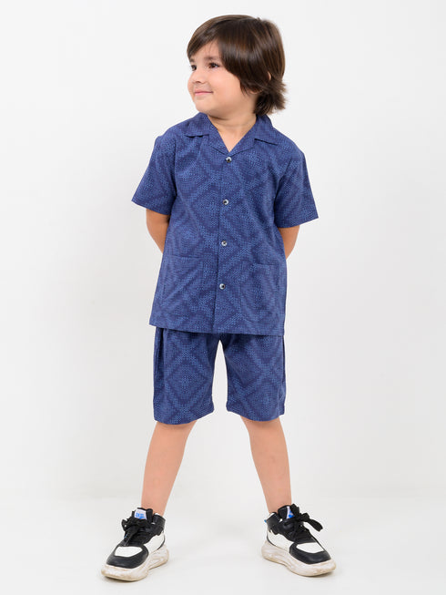 Royal Cruise Imported Cotton Short Set (Indigo Maze)